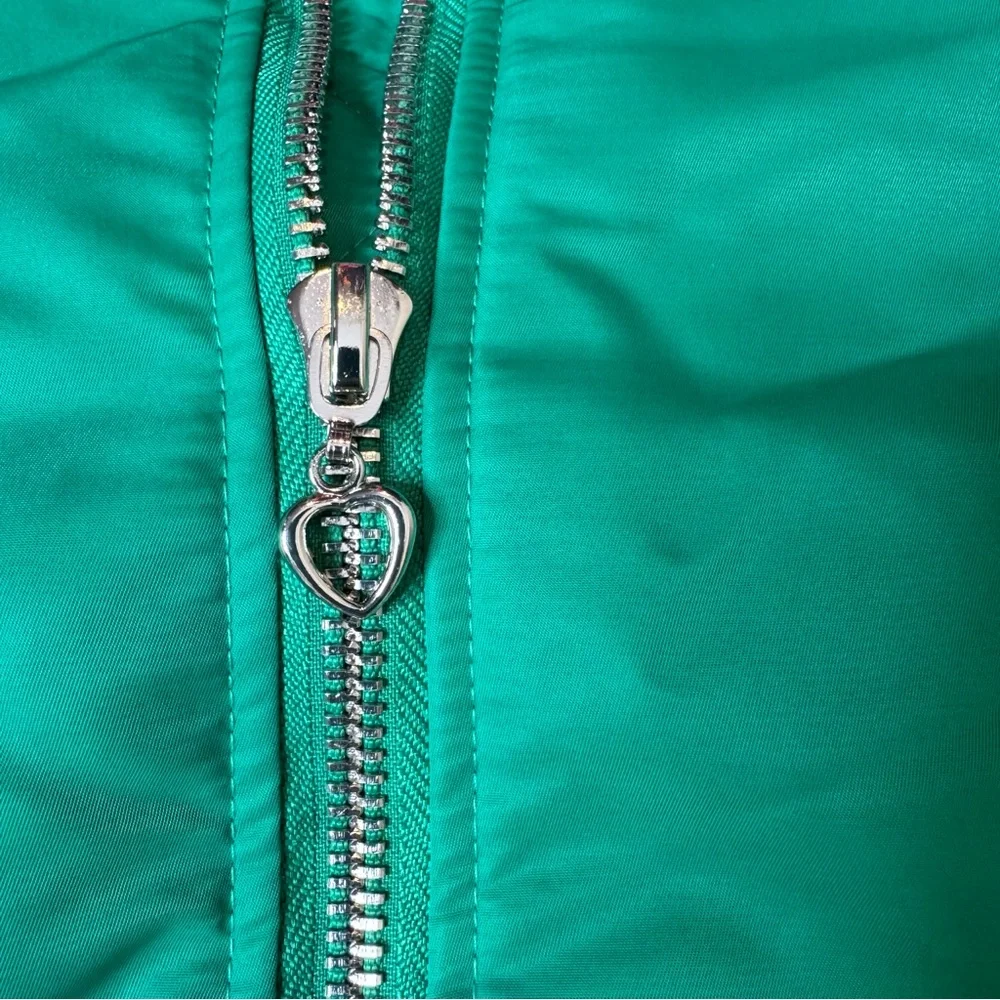 Miss Selfridge ruched sleeve bomber jacket bright green silver zipper size 4 - Picture 9 of 14